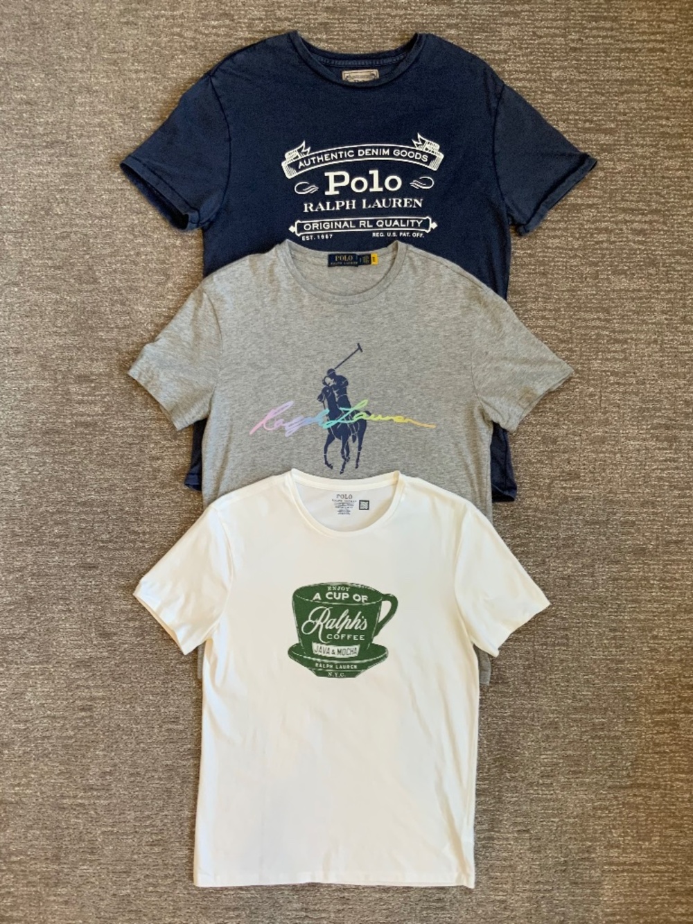 Lot of (3) Men's POLO Ralph Lauren Crewneck Graphic Print Short Sleeve Tees